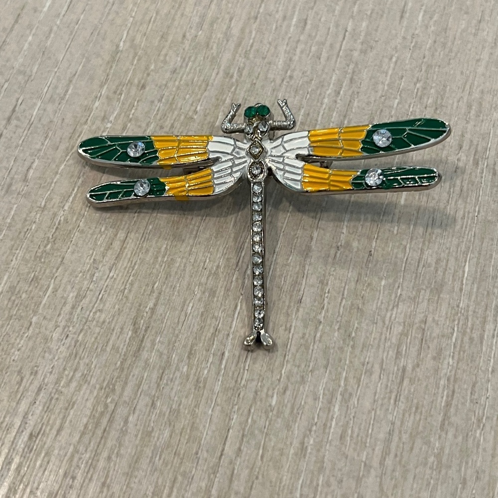 VINTAGE Enamel Dragon Fly Green Emerald pin